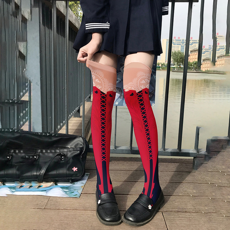 Cute Pattern Tights Over-Knee Socks with Geometric Design